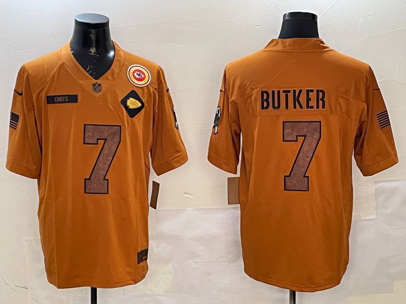 Men Kansas City Chiefs #7 Butker Yellow 2025 Nike Salute to Service Limited NFL Jersey style 4